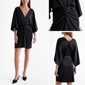 Satin V-Neck Twist Front Mini Sheath Dress Express